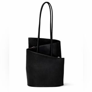 Cleo & Patek Black Leather Asymmetrical Zig Zag Tote Structured Shoulder Bag